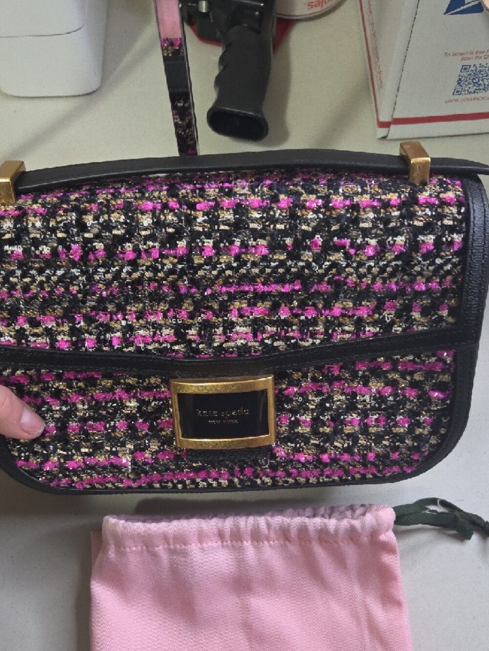 kate spade black & pink tweed crossbody bag - Picture 2 of 10